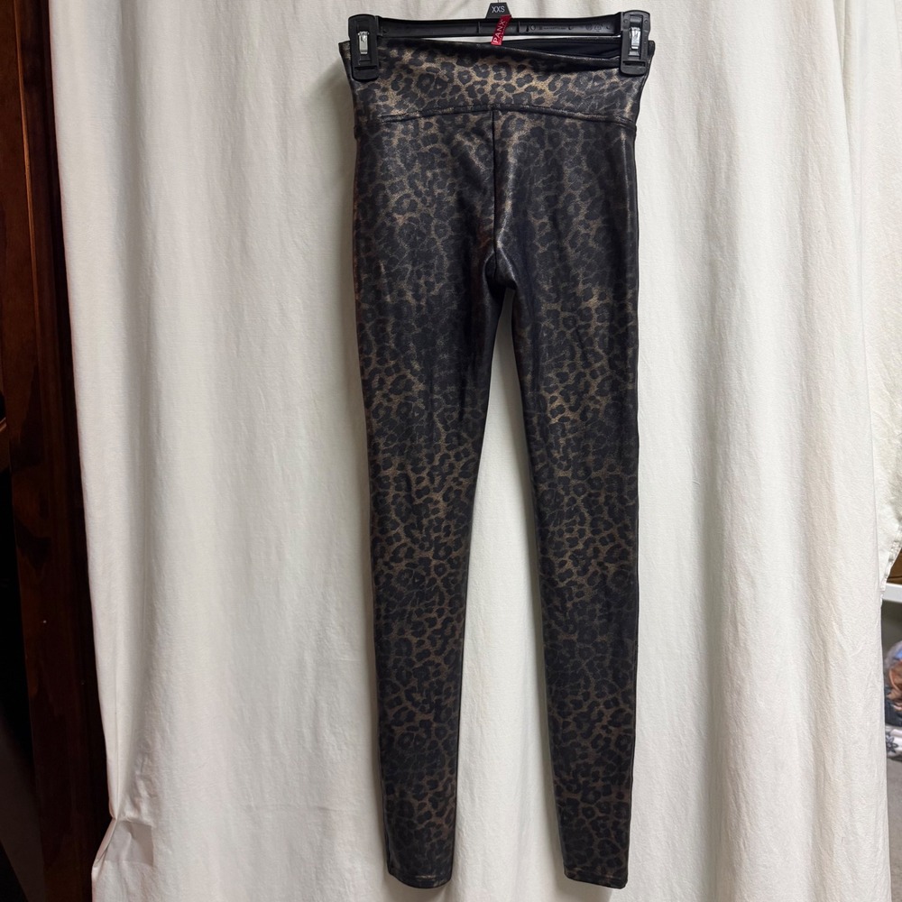 Spanx Faux Leather Leopard Leggings Bronze Black Animal Print Small 20241R - Picture 4 of 7